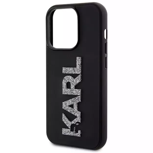 Karl Lagerfeld 3D Rubber Glitter Logo iPhone 15 Pro Case - Black 12