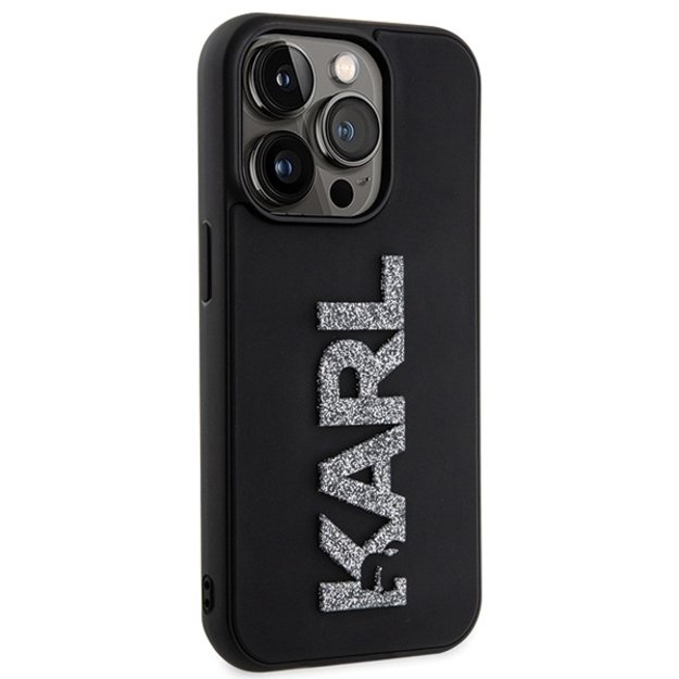 Karl Lagerfeld 3D Rubber Glitter Logo iPhone 15 Pro Case - Black 3