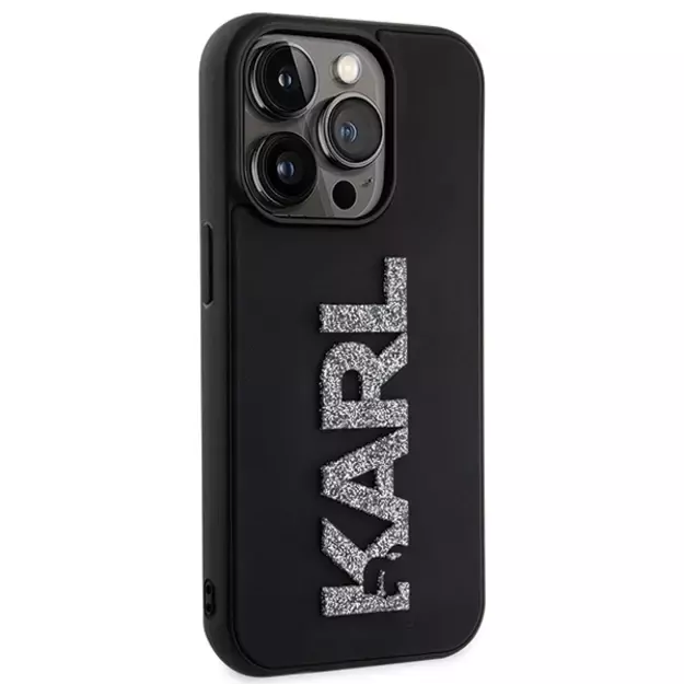 Karl Lagerfeld 3D Rubber Glitter Logo iPhone 15 Pro Case - Black 10