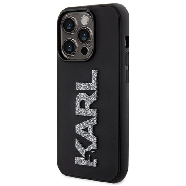 Karl Lagerfeld 3D Rubber Glitter Logo iPhone 15 Pro Case - Black 1
