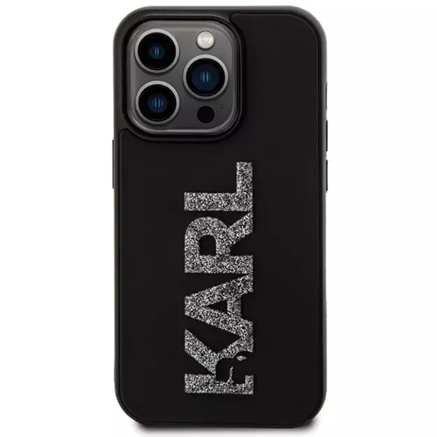 Karl Lagerfeld 3D Rubber Glitter Logo iPhone 15 Pro Case - Black 9