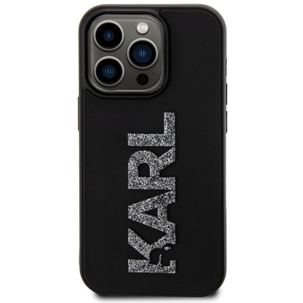 Karl Lagerfeld 3D Rubber Glitter Logo iPhone 15 Pro Case - Black 2