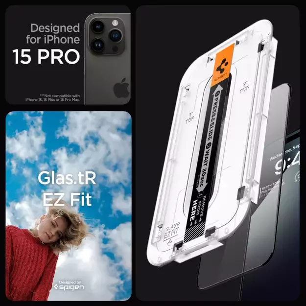 Spigen Glas.tR EZ Fit FC Tempered Glass for iPhone 15 Pro - Black 2 pcs. 14