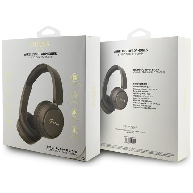 Guess Metal Logo Script Over-Ear Headphones - Brown 3