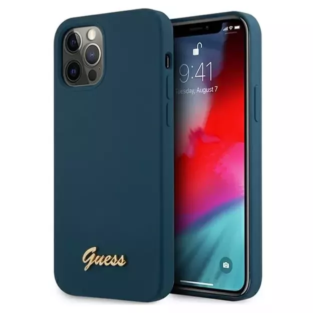 Guess GUHCP12LLSLMGBL iPhone 12 Pro Max 6.7&quot  blue/blue hardcase Metal Logo Script
