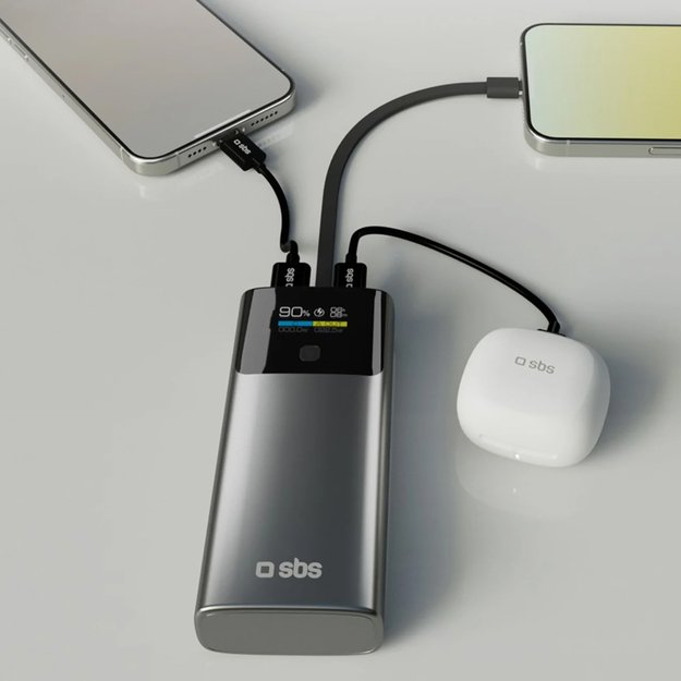 SBS 10000mAh PD 20W Powerbank with LCD Display and Built-in USB-C Cable - Gray 7