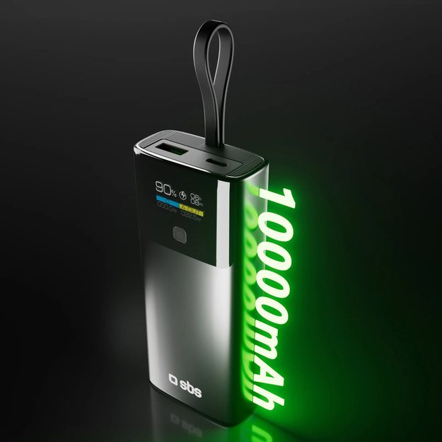 SBS 10000mAh PD 20W Powerbank with LCD Display and Built-in USB-C Cable - Gray 2