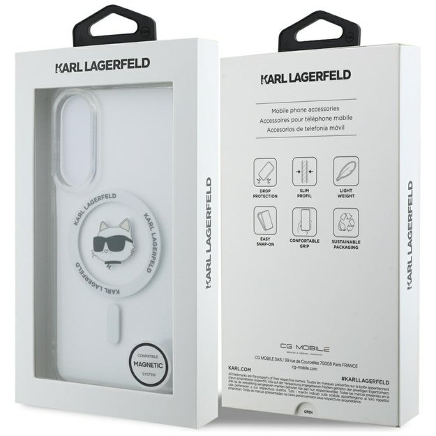 Karl Lagerfeld Button Choupette Head Printed Logo MagSafe Case for Samsung Galaxy S25 Edge - White 7