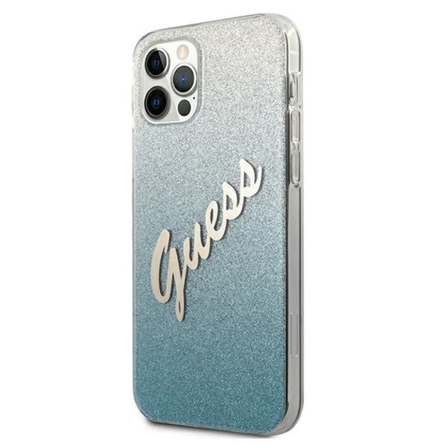 Guess GUHCP12MPCUGLSBL iPhone 12/12 Pro 6.1&quot  blue/blue hardcase Glitter Gradient Script 1