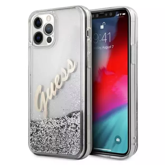 Guess GUHCP12LGLVSSI iPhone 12 Pro Max 6.7&quot  silver/silver hardcase Glitter Vintage Script