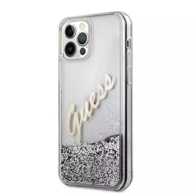Guess GUHCP12LGLVSSI iPhone 12 Pro Max 6.7&quot  silver/silver hardcase Glitter Vintage Script 9