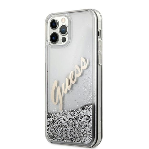Guess GUHCP12LGLVSSI iPhone 12 Pro Max 6.7&quot  silver/silver hardcase Glitter Vintage Script 1