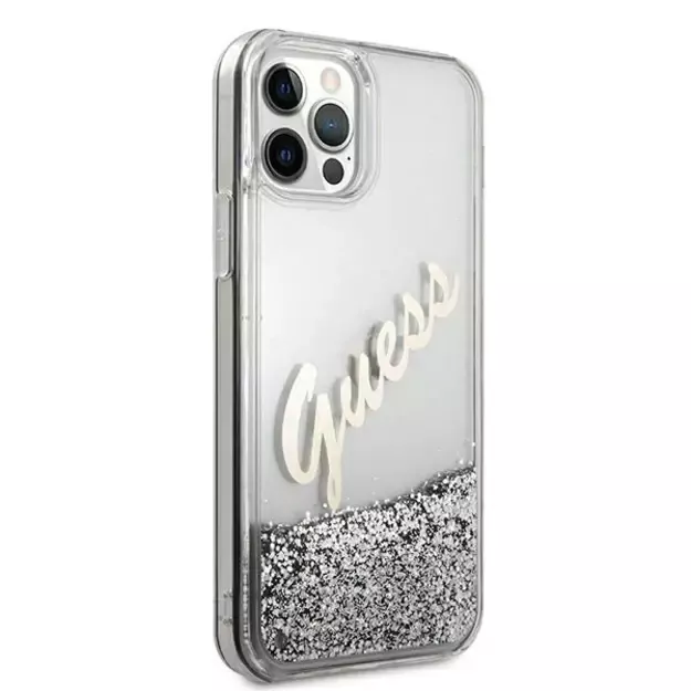 Guess GUHCP12LGLVSSI iPhone 12 Pro Max 6.7&quot  silver/silver hardcase Glitter Vintage Script 11