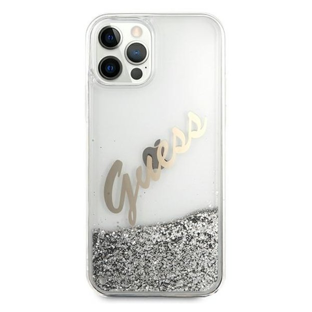 Guess GUHCP12LGLVSSI iPhone 12 Pro Max 6.7&quot  silver/silver hardcase Glitter Vintage Script 2