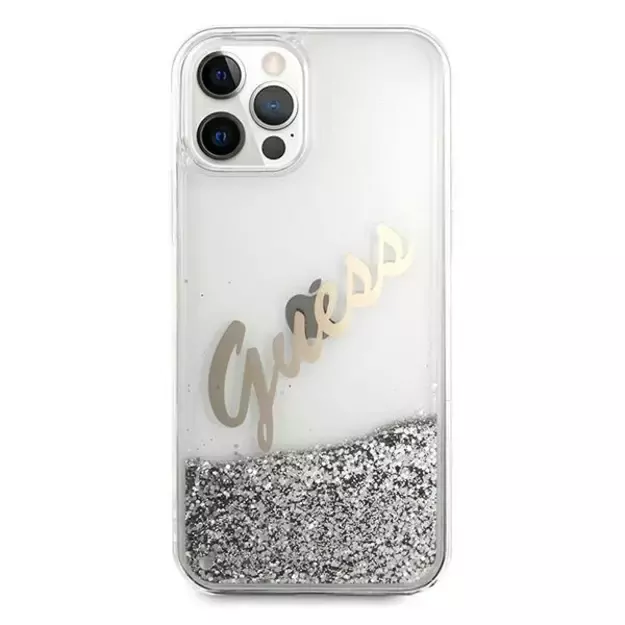Guess GUHCP12LGLVSSI iPhone 12 Pro Max 6.7&quot  silver/silver hardcase Glitter Vintage Script 10