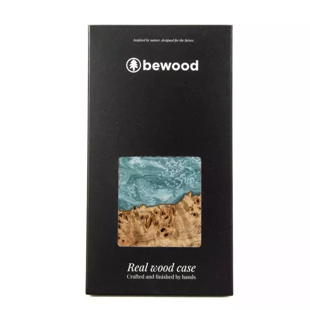 Wood and resin case for iPhone 15 Plus Bewood Unique Uranus - blue and white 8