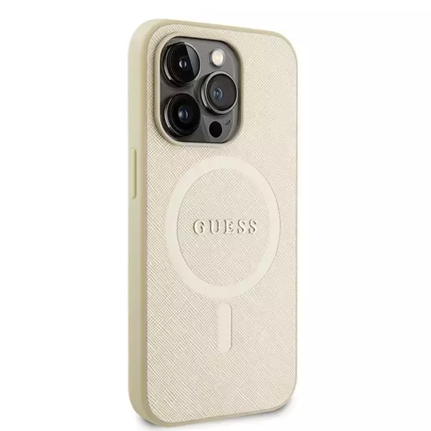 Guess GUHMP15XPSAHMCB iPhone 15 Pro Max 6.7&quot  gold/gold hardcase Saffiano MagSafe 3