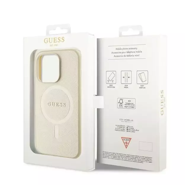 Guess GUHMP15XPSAHMCB iPhone 15 Pro Max 6.7&quot  gold/gold hardcase Saffiano MagSafe 7