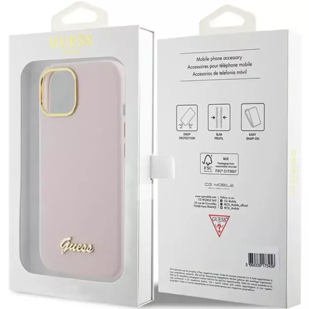 Guess Silicone Script Metal Logo &amp  Frame case for iPhone 15 - pink 14