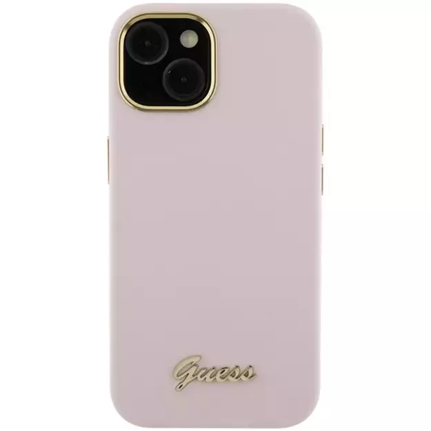 Guess Silicone Script Metal Logo &amp  Frame case for iPhone 15 - pink 9