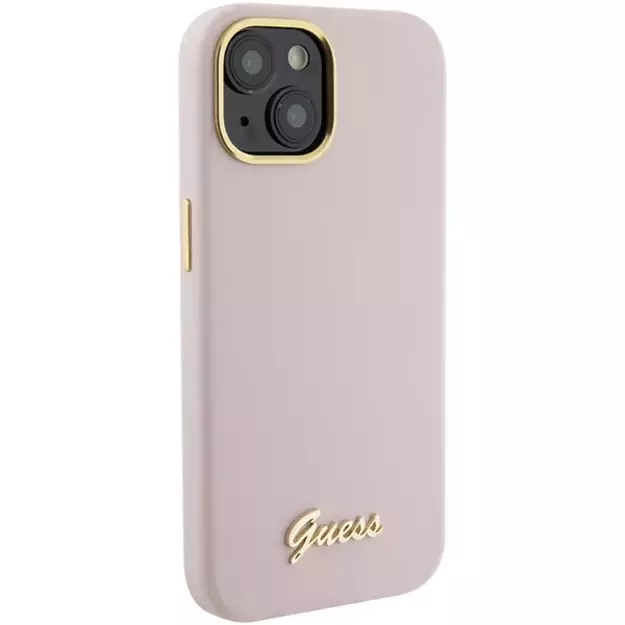 Guess Silicone Script Metal Logo &amp  Frame case for iPhone 15 - pink 10