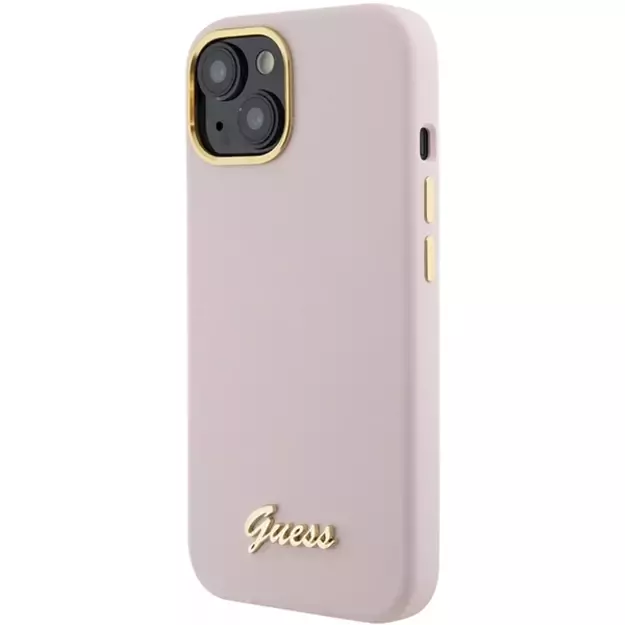 Guess Silicone Script Metal Logo &amp  Frame case for iPhone 15 - pink 8