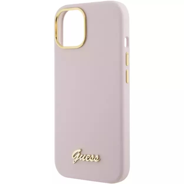Guess Silicone Script Metal Logo &amp  Frame case for iPhone 15 - pink 12