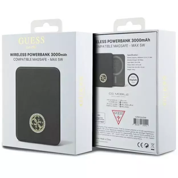 Guess MagSafe 4G Strassed Metal Logo induction power bank 5W 3000mAh - black 3