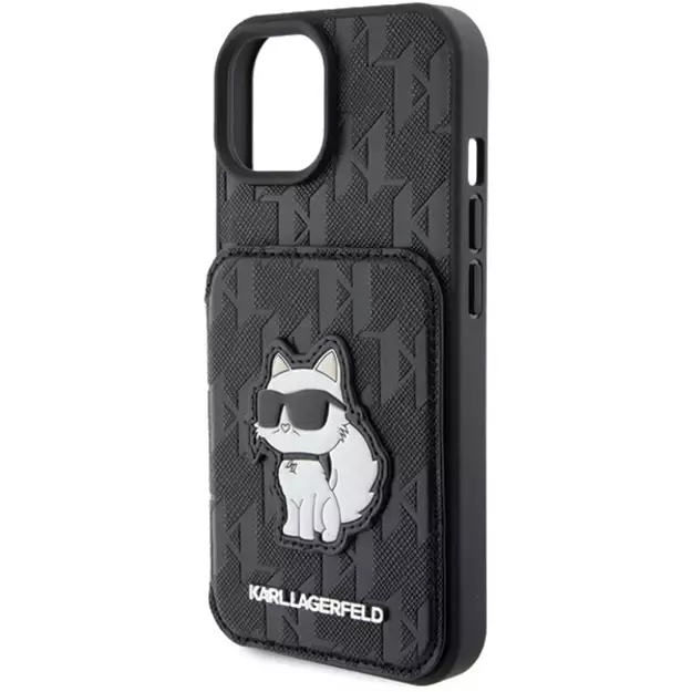 Karl Lagerfeld Saffiano Cardslots and Stand Monogram Choupette case for iPhone 15 - black 5