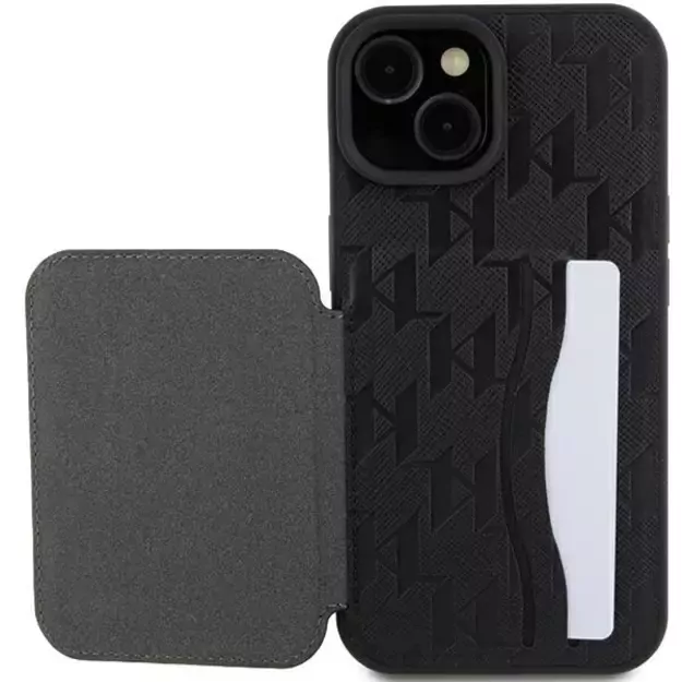 Karl Lagerfeld Saffiano Cardslots and Stand Monogram Choupette case for iPhone 15 - black 7