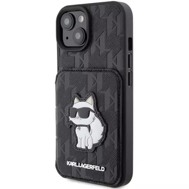 Karl Lagerfeld Saffiano Cardslots and Stand Monogram Choupette case for iPhone 15 - black 1