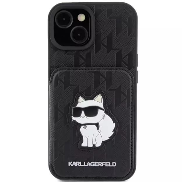 Karl Lagerfeld Saffiano Cardslots and Stand Monogram Choupette case for iPhone 15 - black 2