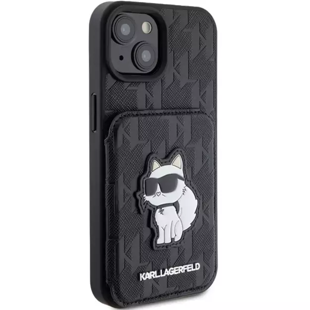 Karl Lagerfeld Saffiano Cardslots and Stand Monogram Choupette case for iPhone 15 - black 3