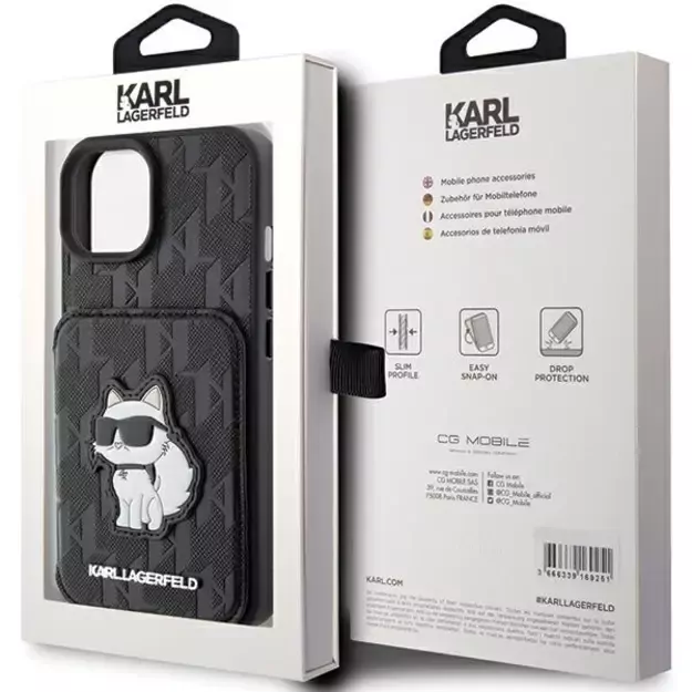 Karl Lagerfeld Saffiano Cardslots and Stand Monogram Choupette case for iPhone 15 - black 8