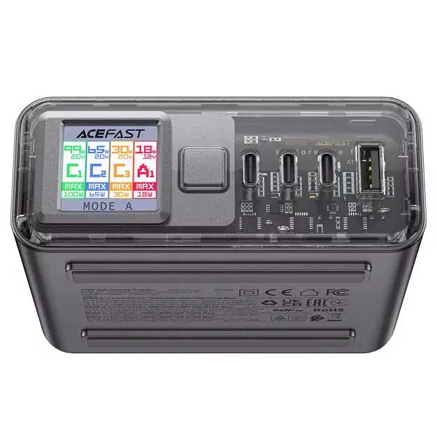 Acefast Z4 PD 218W GaN 3 x USB-C + USB-A Multifunction Adapter with 4 Ports - Gray 1