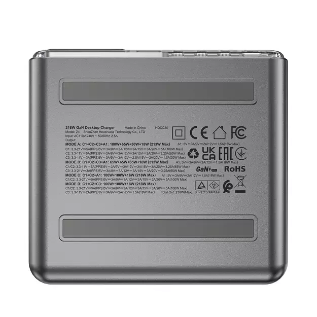 Acefast Z4 PD 218W GaN 3 x USB-C + USB-A Multifunction Adapter with 4 Ports - Gray 6