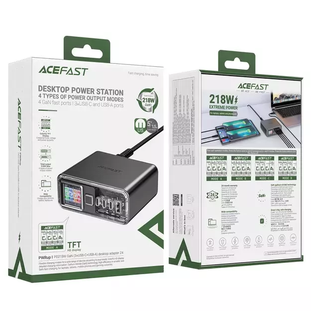 Acefast Z4 PD 218W GaN 3 x USB-C + USB-A Multifunction Adapter with 4 Ports - Gray 10