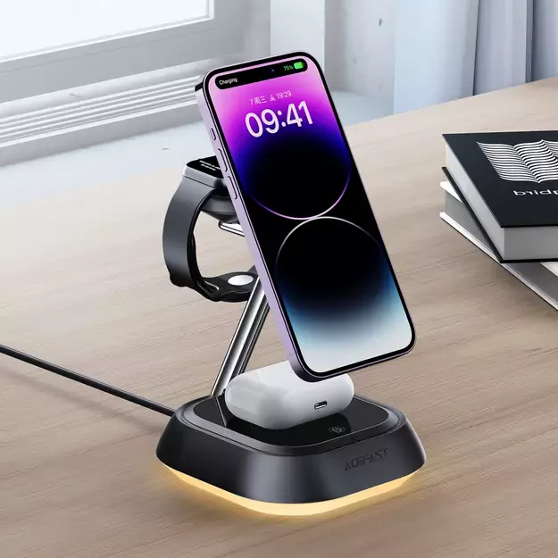 3in1 Acefast E16 15W inductive charging station for phone / headphones / watch - black 3