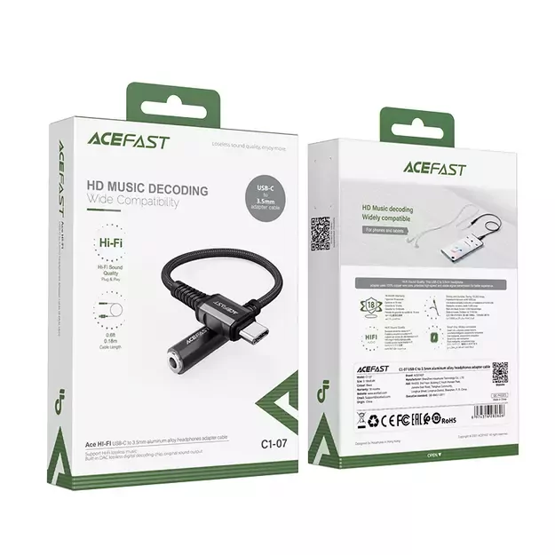 Acefast audio cable USB Type C - 3.5mm mini jack (female) 18cm, DAC, AUX black (C1-07 black) 4