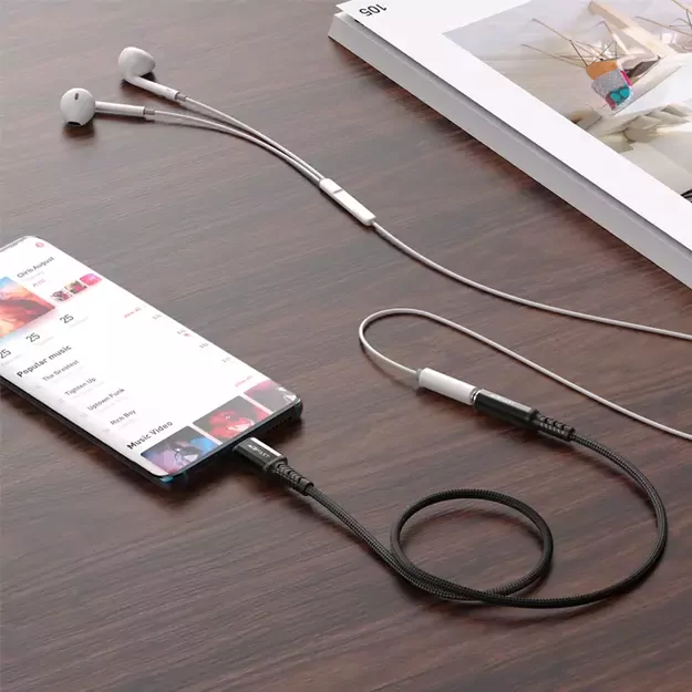 Acefast audio cable USB Type C - 3.5mm mini jack (female) 18cm, DAC, AUX black (C1-07 black) 3