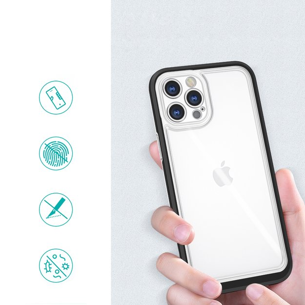 Clear 3in1 case for iPhone 12 Pro frame gel cover black 6