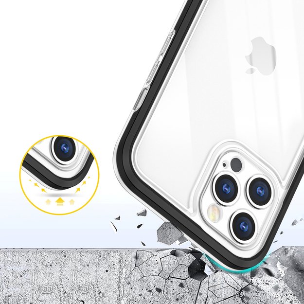 Clear 3in1 case for iPhone 12 Pro frame gel cover black 11