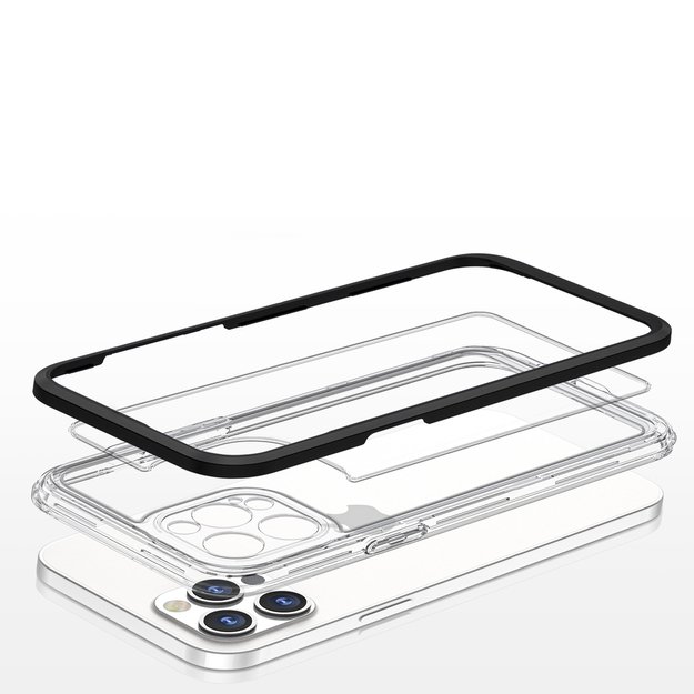 Clear 3in1 case for iPhone 12 Pro frame gel cover black 10