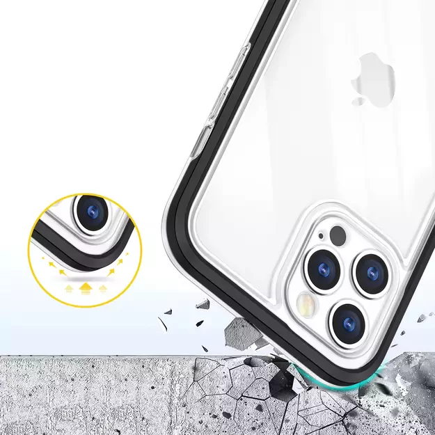 Clear 3in1 case for iPhone 12 Pro frame gel cover black 5