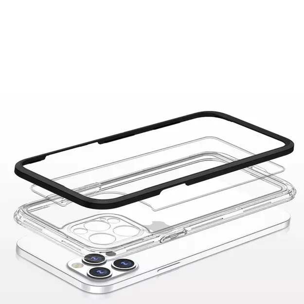 Clear 3in1 case for iPhone 12 Pro frame gel cover black 4
