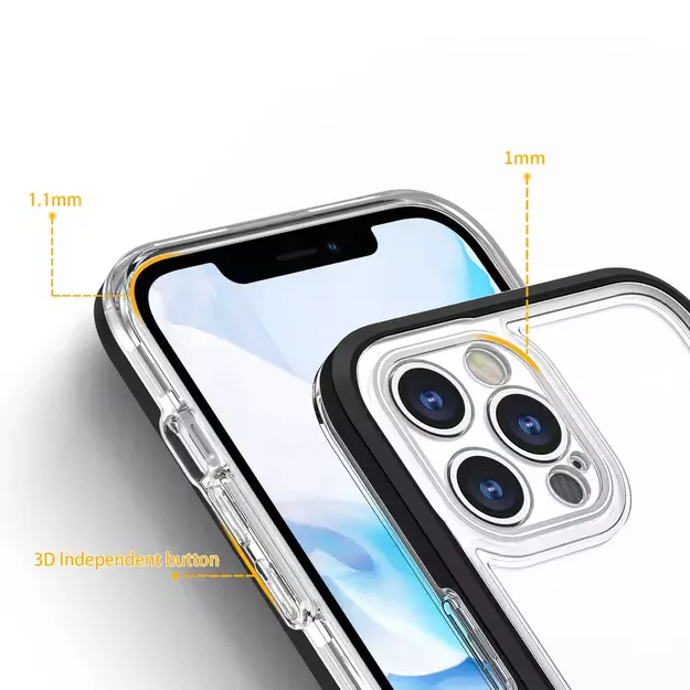 Clear 3in1 case for iPhone 12 Pro frame gel cover black 3