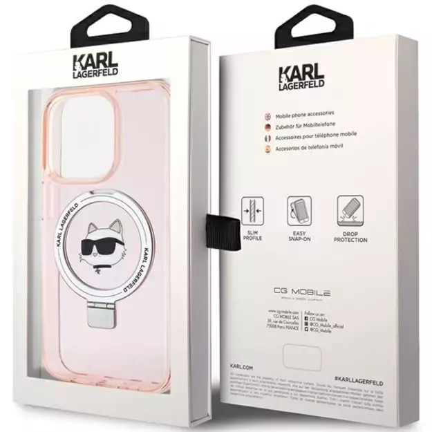 Karl Lagerfeld KLHMP15LHMRSCHP iPhone 15 Pro 6.1&quot  pink/pink hardcase Ring Stand Choupette Head MagSafe 6