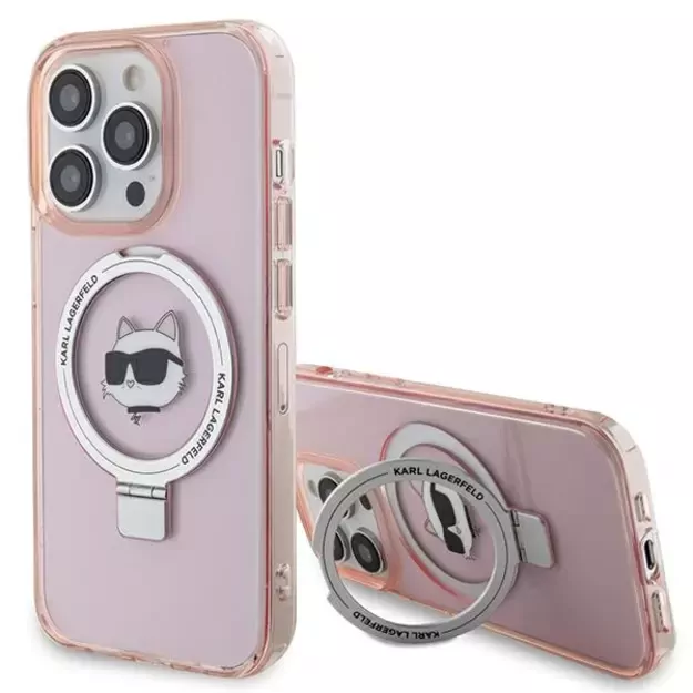Karl Lagerfeld KLHMP15LHMRSCHP iPhone 15 Pro 6.1&quot  pink/pink hardcase Ring Stand Choupette Head MagSafe