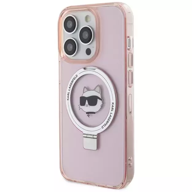 Karl Lagerfeld KLHMP15LHMRSCHP iPhone 15 Pro 6.1&quot  pink/pink hardcase Ring Stand Choupette Head MagSafe 14