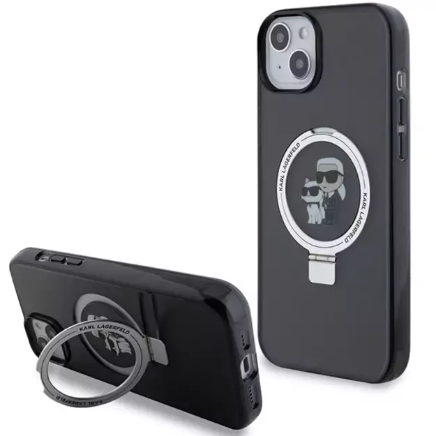 Karl Lagerfeld KLHMP15SHMRSKCK iPhone 15 6.1&quot  black/black hardcase Ring Stand Karl&amp Choupette MagSafe